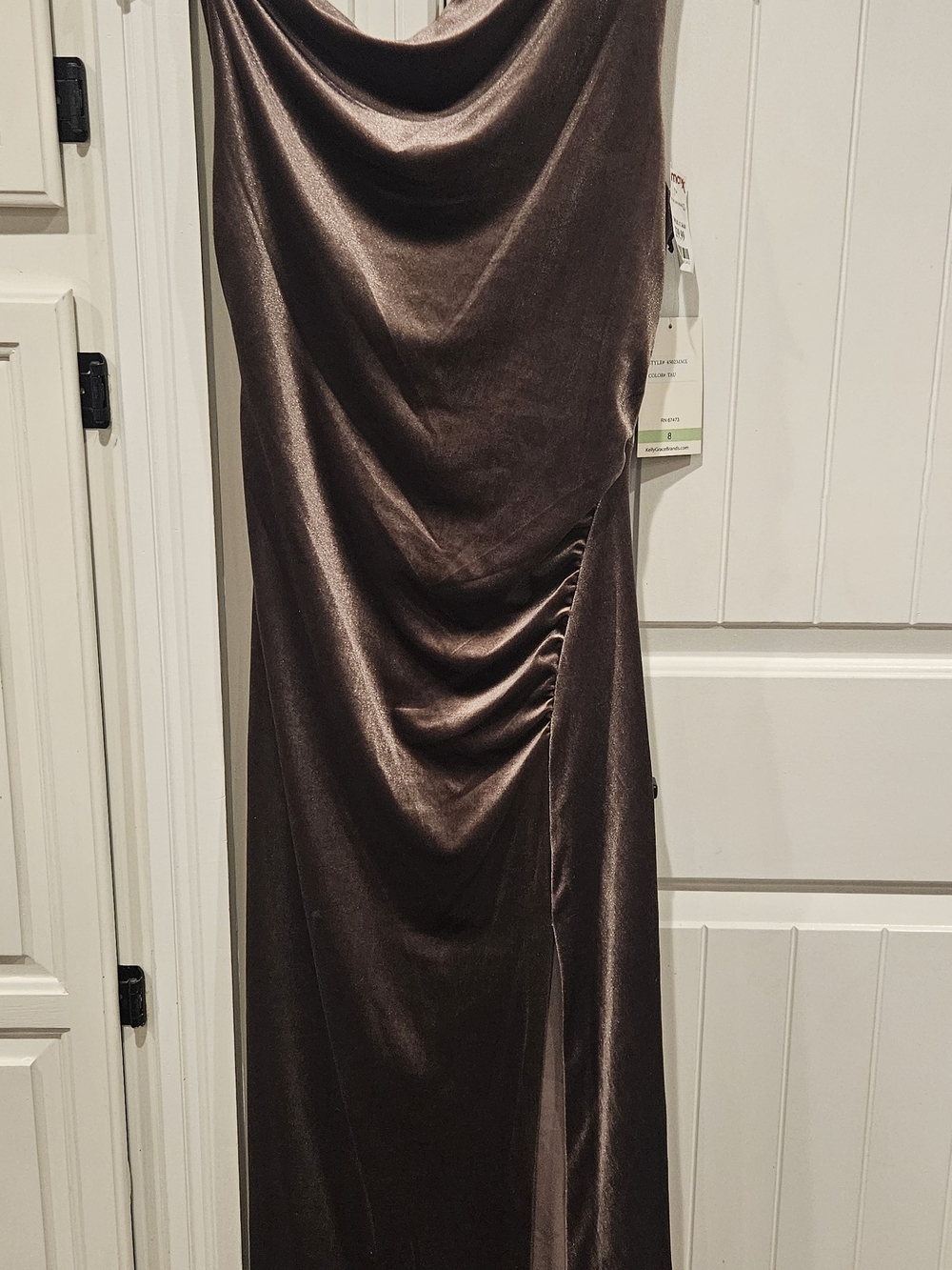 Taylor Chocolate Brown Satin Drape Maxi Dress